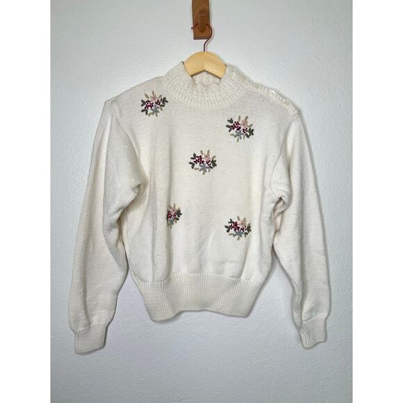 Liz Claiborne Sweaters - Vintage Liz Claiborne Floral Embroidered Mock Neck Sweater Sz Small Cottagecore